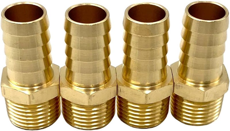 Bumugufu 4 Pcs 1/2" NPT to 5/8" Barb Air Hose Adapters, 5/8" Barb x 1/2" NPT Male Thread Brass Metals Adapter Connector for Compressor, Fuel, Oil, Gas and Air - Image 1